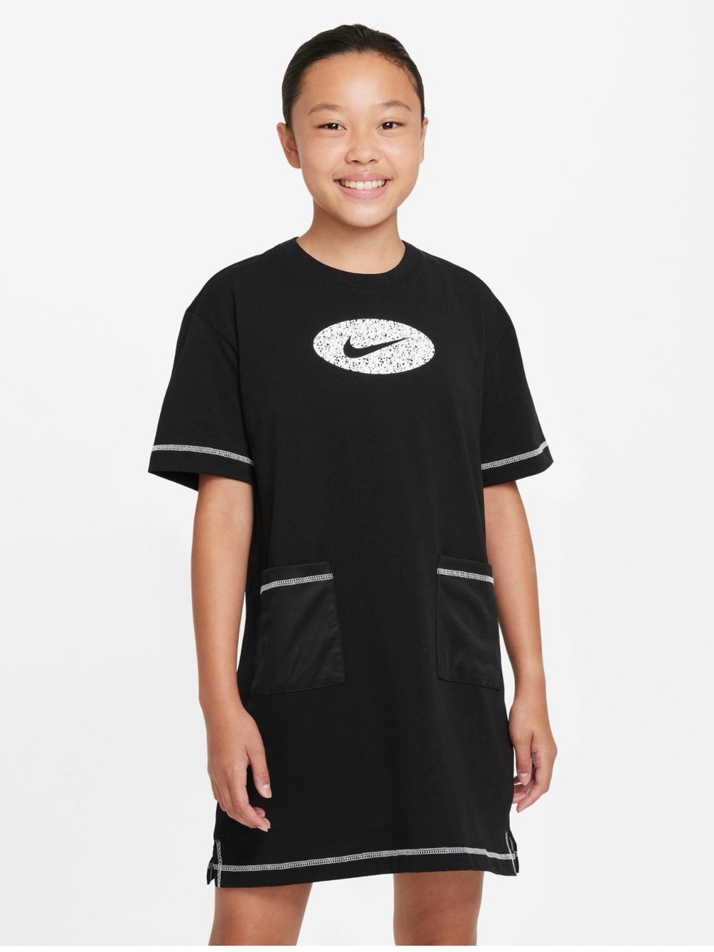 Nike Black Short Sleeve Logo Pocket Tee Dress with Contrast Trim